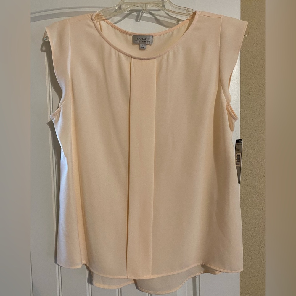 Tahari Flutter Sleeve Blouse                Light Champagne Color 287
Size Large